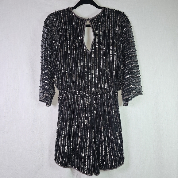 Mango Womens Sequin Romper SZ S Beaded Black Semi Sheer - Picture 5 of 14